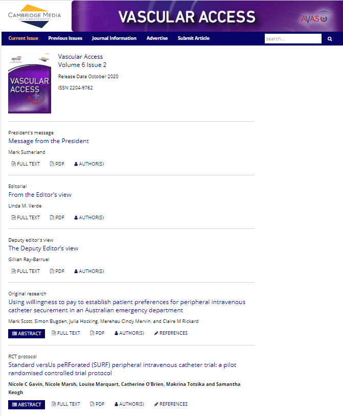 Vascular Access October issue out now! Vascular Access October issue out now!